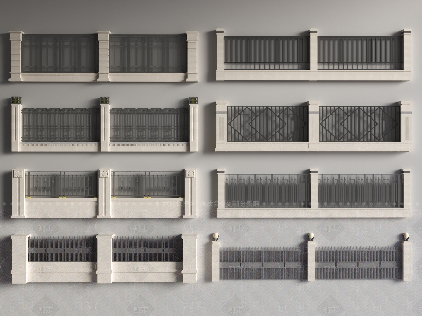 现代围墙栏杆3D模型下载【ID:1159746640】