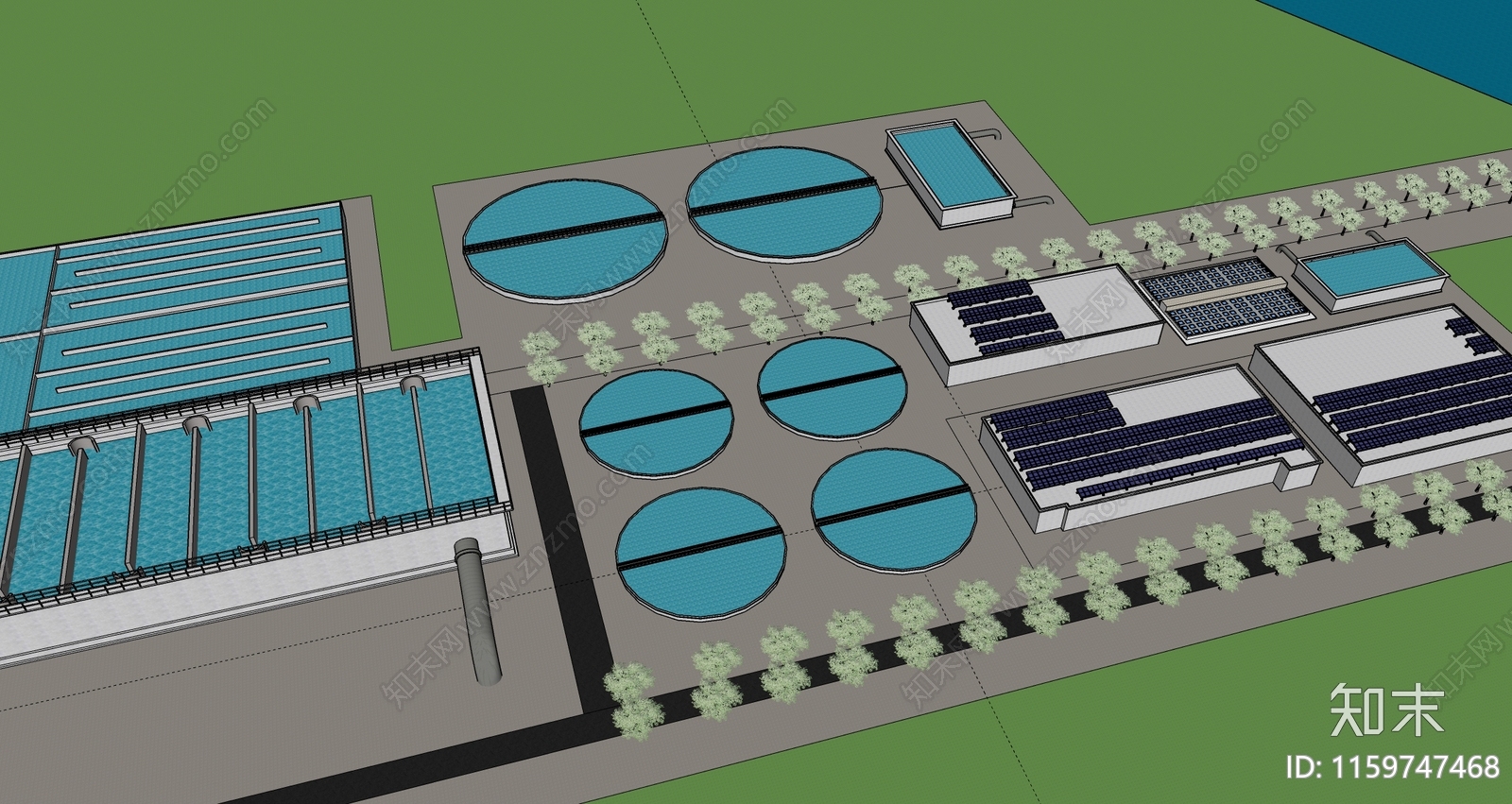 现代光伏污水厂SU模型下载【ID:1159747468】
