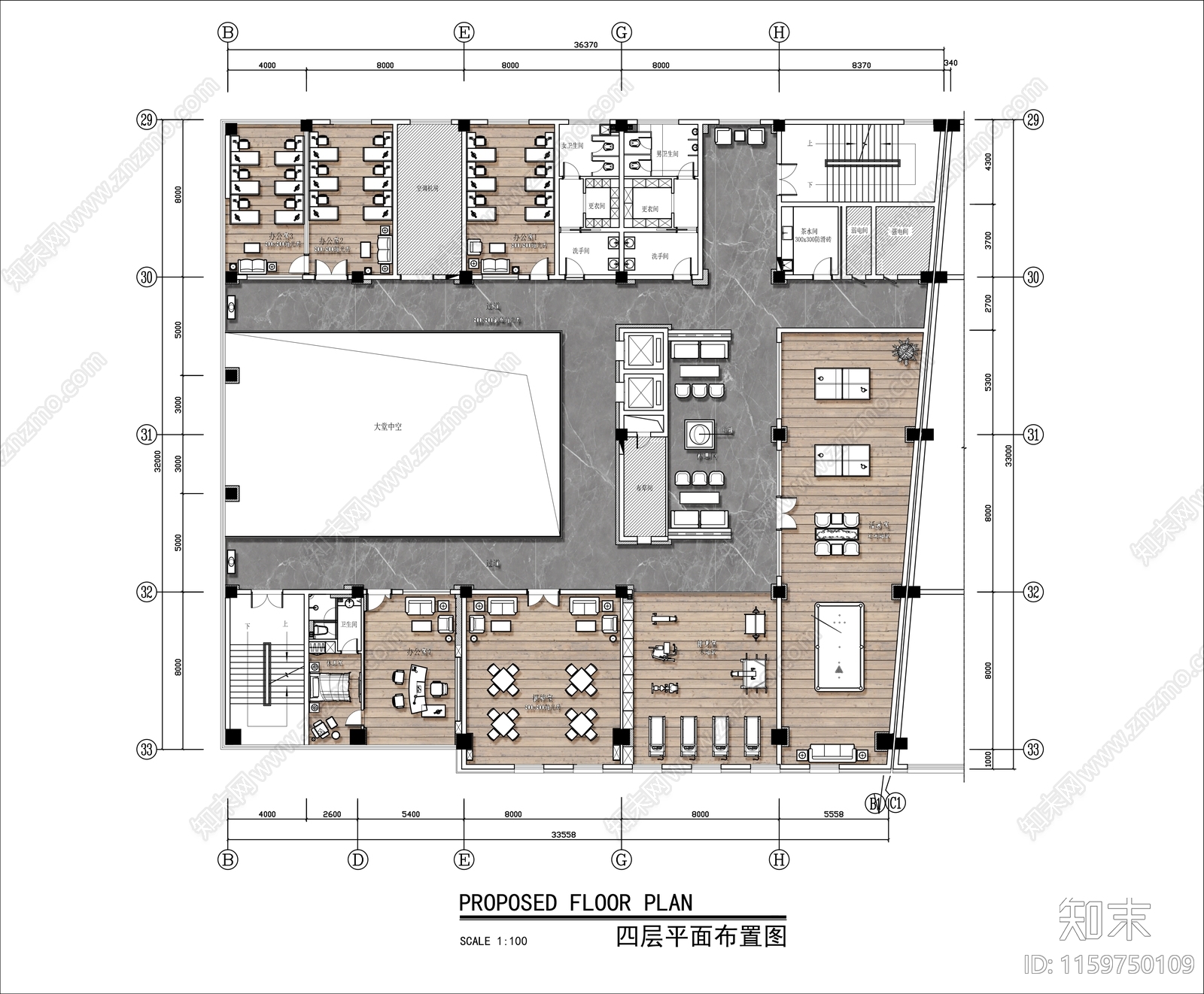 四层出版社办公室平面布局方案cad施工图下载【ID:1159750109】