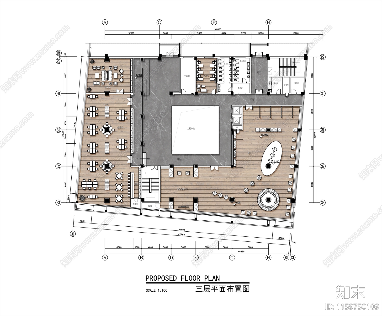 四层出版社办公室平面布局方案cad施工图下载【ID:1159750109】