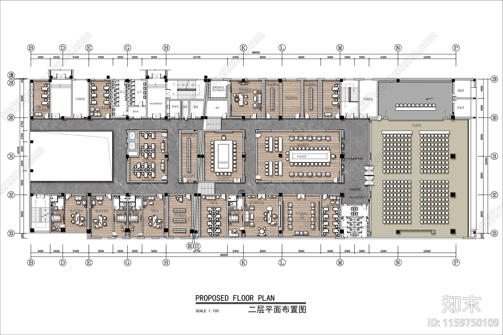 四层出版社办公室平面布局方案cad施工图下载【ID:1159750109】