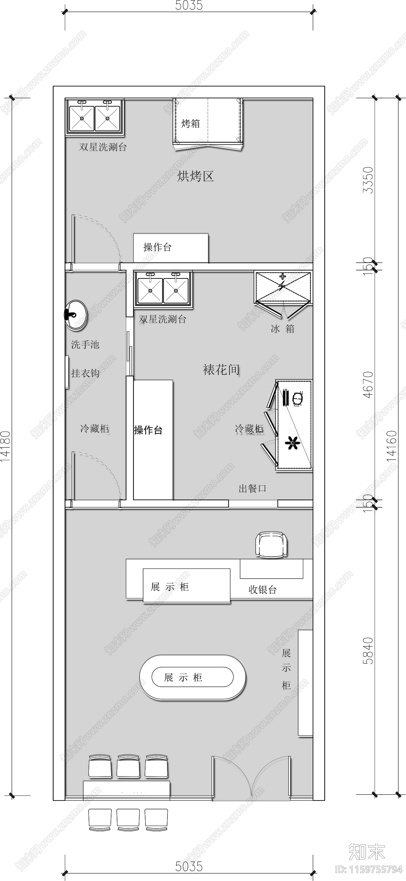 蛋糕店烘培店面包店cad施工图下载【ID:1159755794】