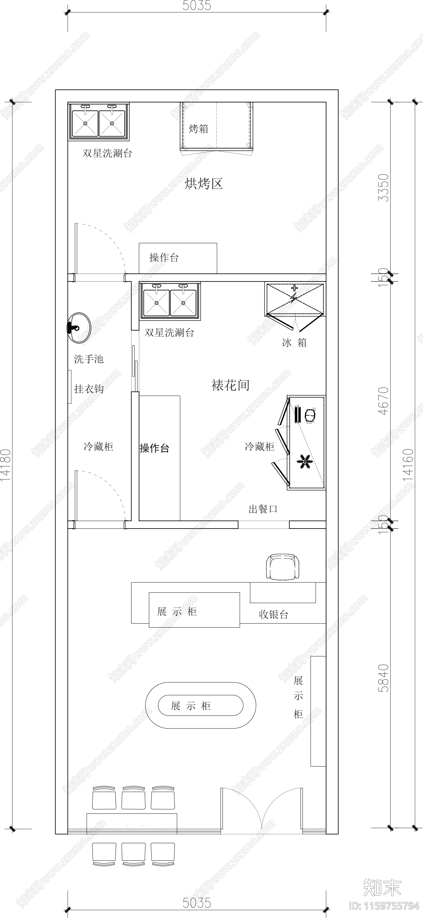 蛋糕店烘培店面包店cad施工图下载【ID:1159755794】