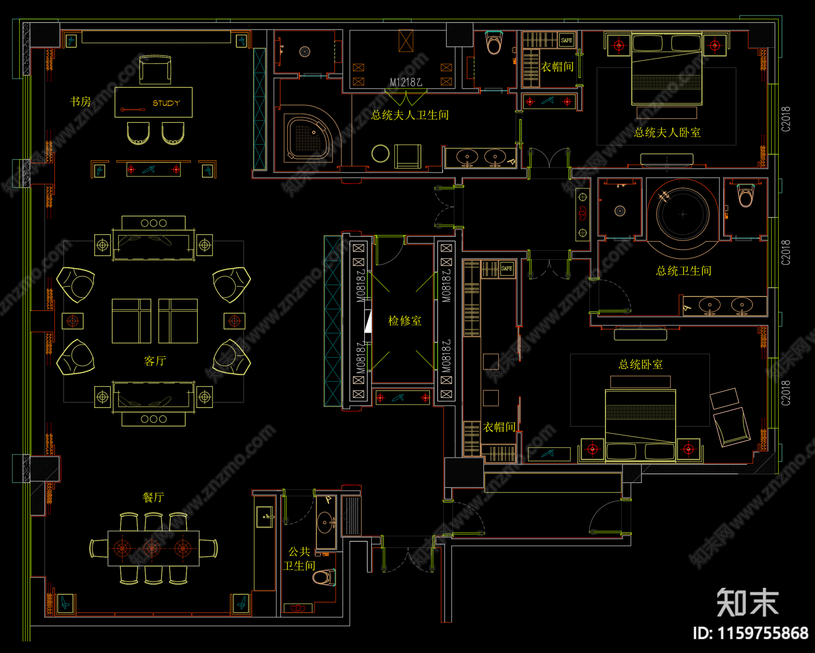 酒店民宿客房标准户型图cad施工图下载【ID:1159755868】