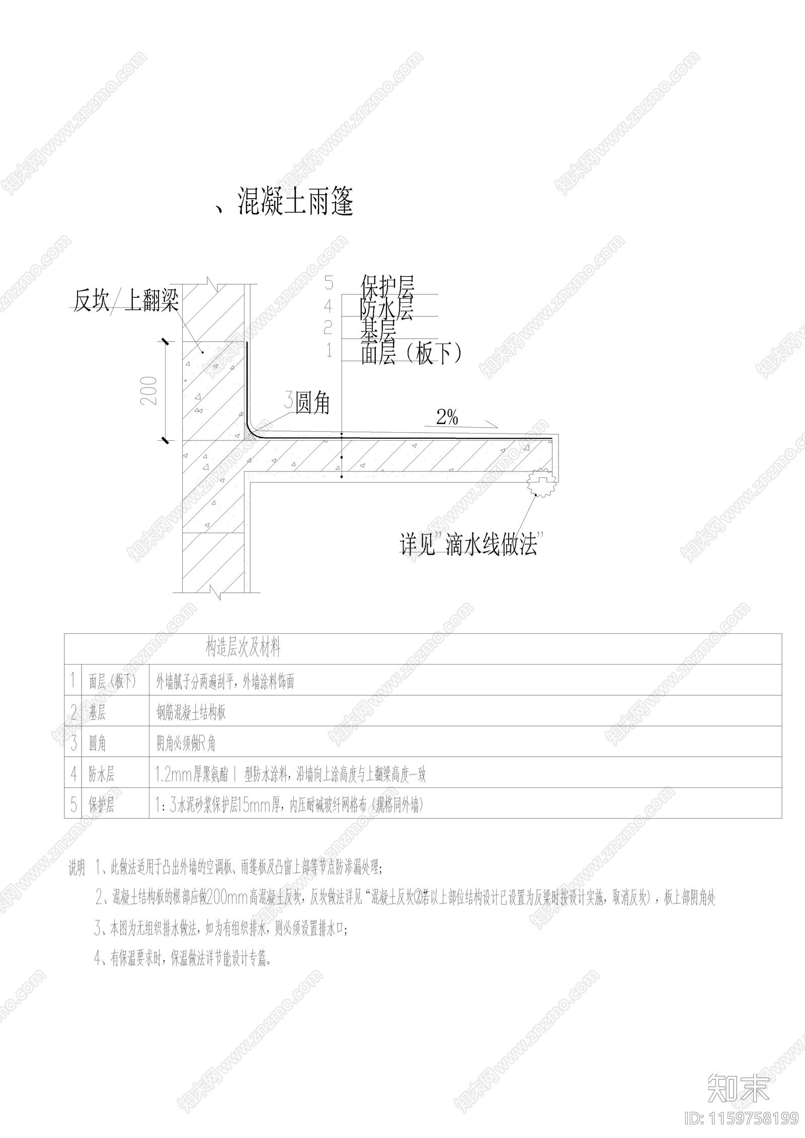 混凝土雨篷做法详图施工图下载【ID:1159758199】