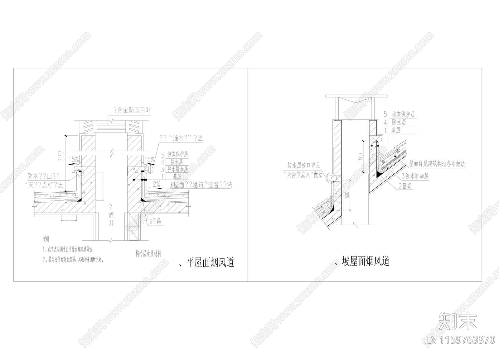 坡屋面烟风道做法详图施工图下载【ID:1159763370】