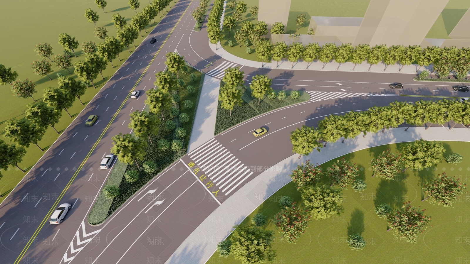 现代市政道路交叉口交通景观SU模型下载【ID:1159766680】