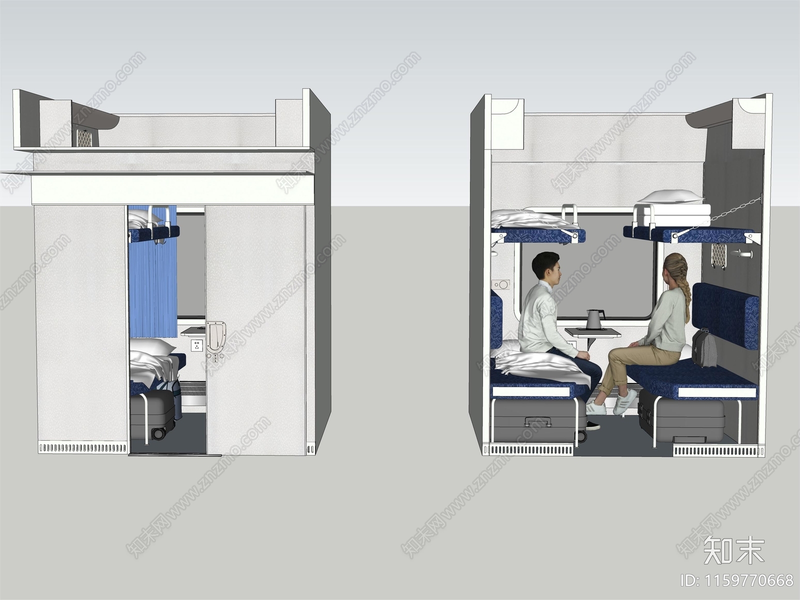 现代火车卧铺车厢SU模型下载【ID:1159770668】