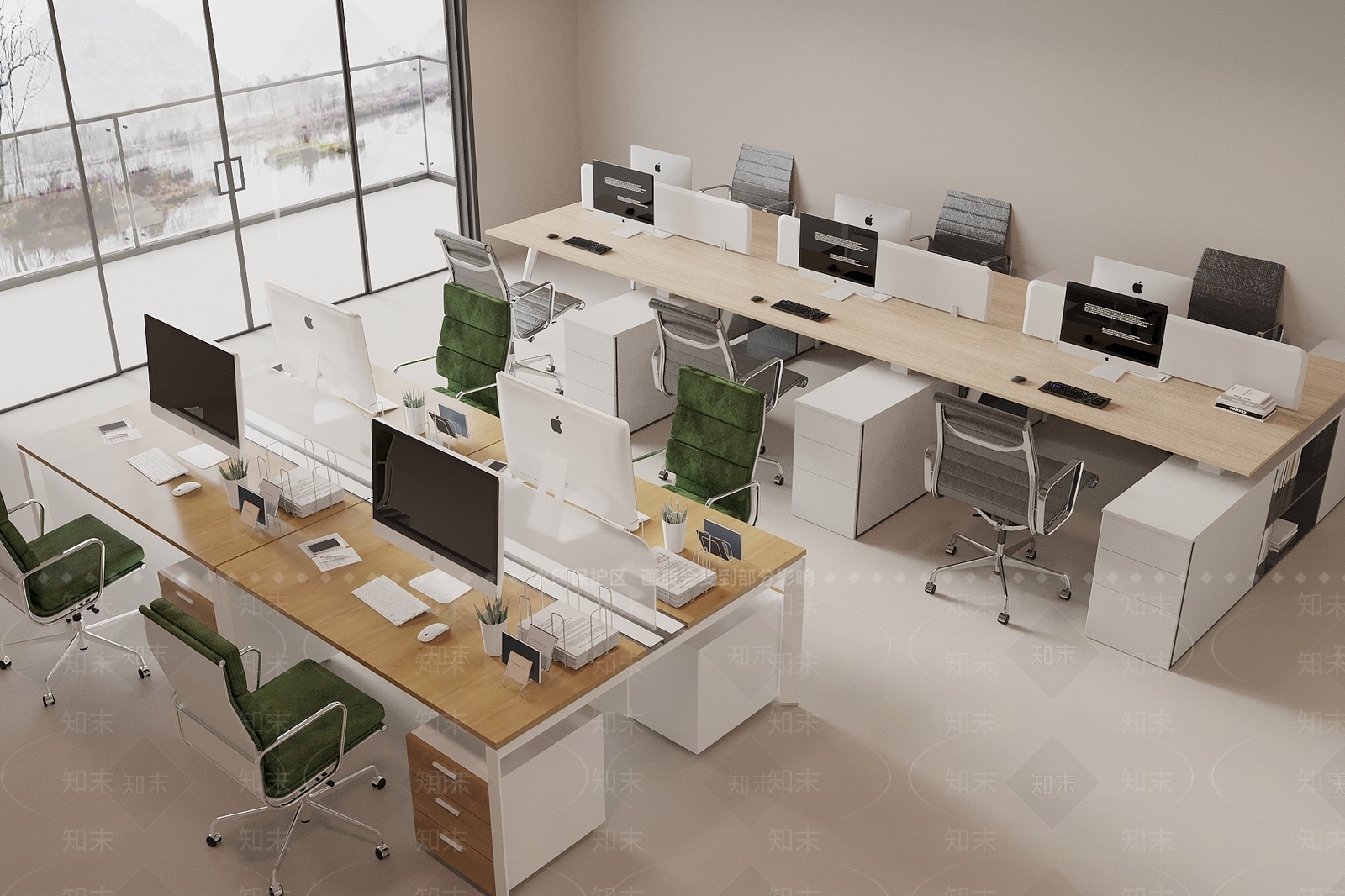 现代办公桌椅组合3D模型下载【ID:1159776380】
