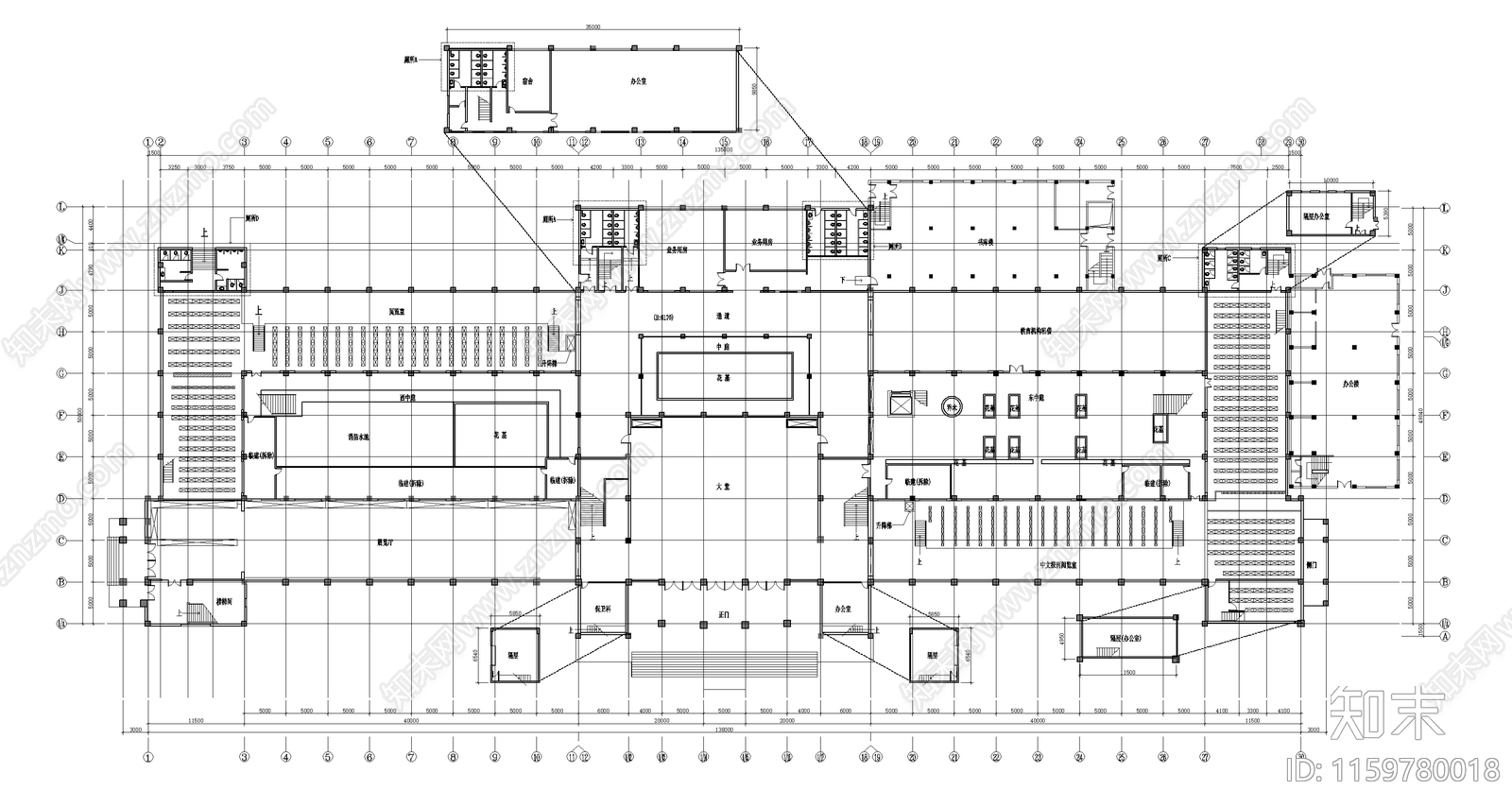 图书馆平面图cad施工图下载【ID:1159780018】