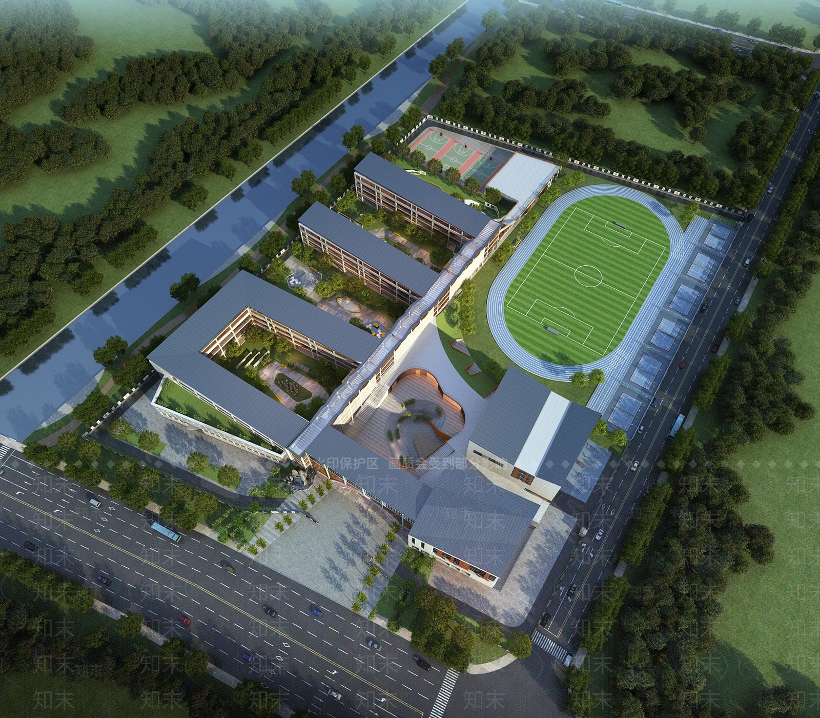 现代学校鸟瞰3D模型下载【ID:1159782833】