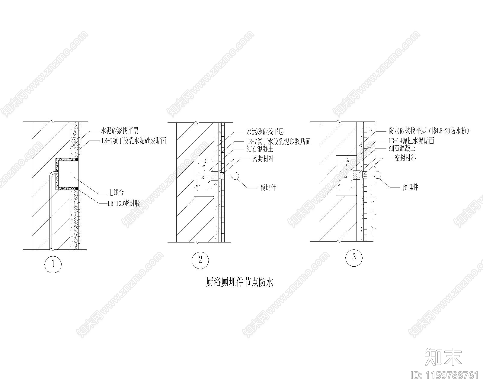 厨浴厕埋件节点防水施工图下载【ID:1159788761】