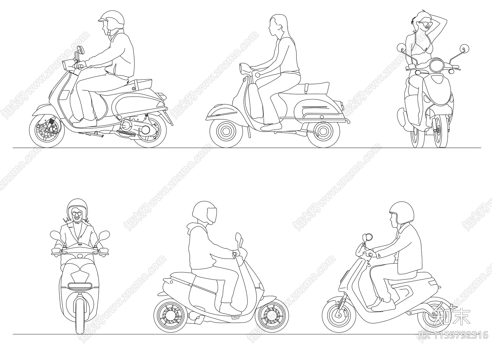 驾驶摩托车的人物姿态图cad施工图下载【ID:1159792316】