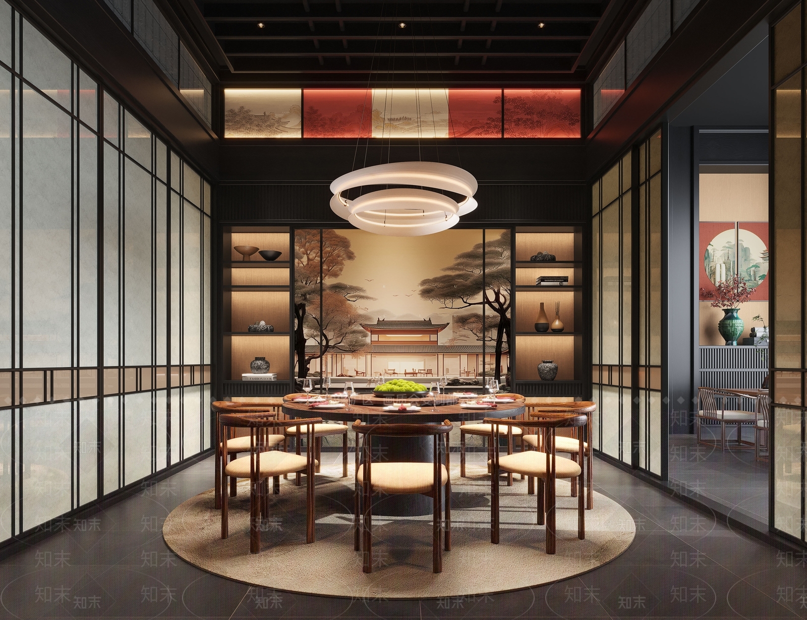 新中式餐厅包间SU模型下载【ID:1159794385】