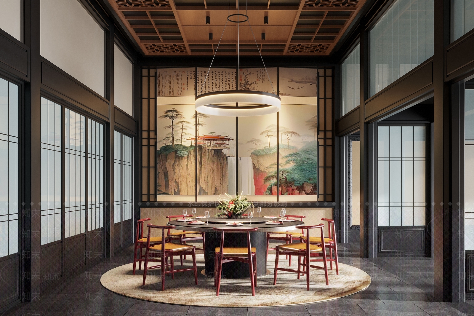 新中式餐厅包间SU模型下载【ID:1159794349】