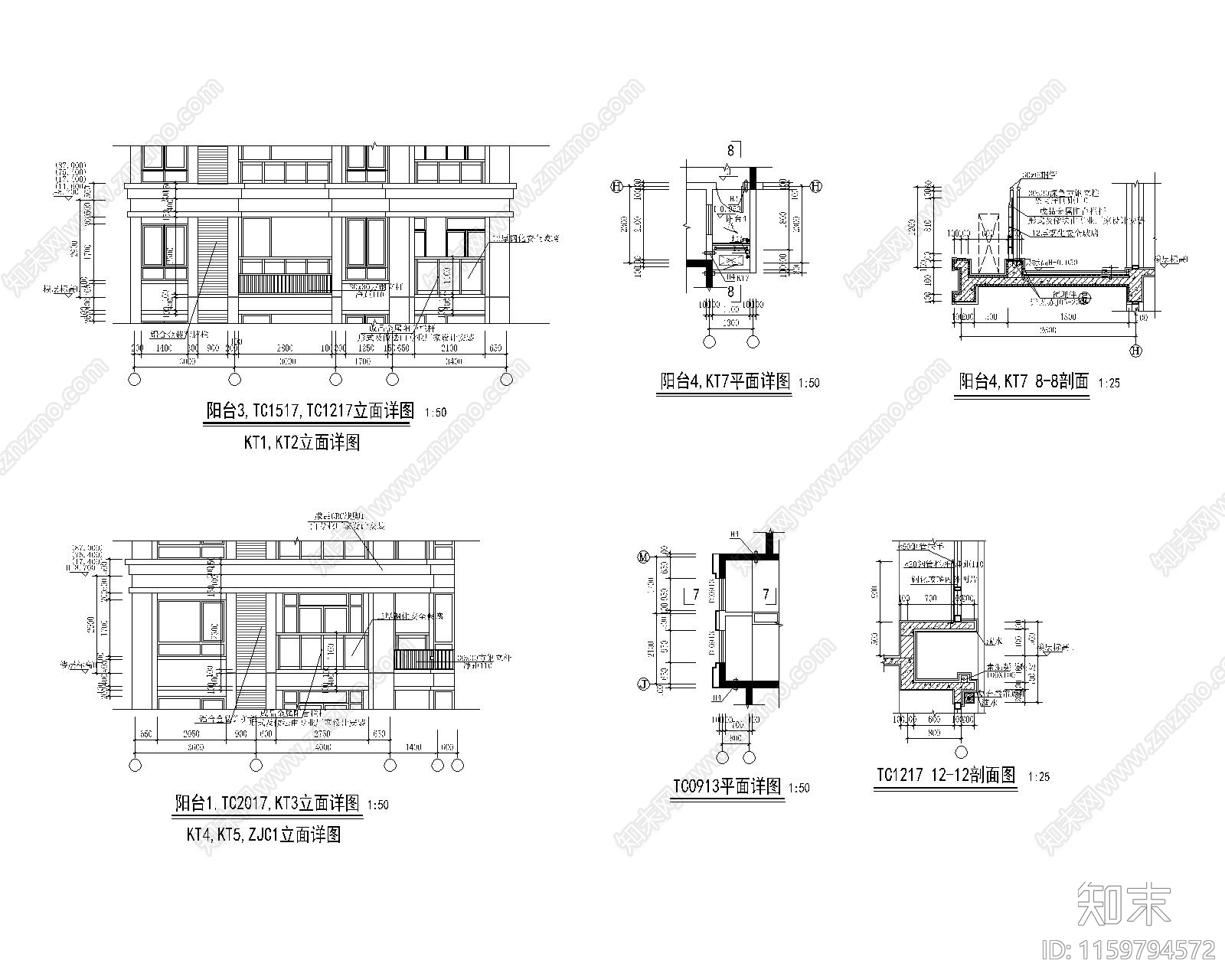 简欧式住宅阳台施工图下载【ID:1159794572】