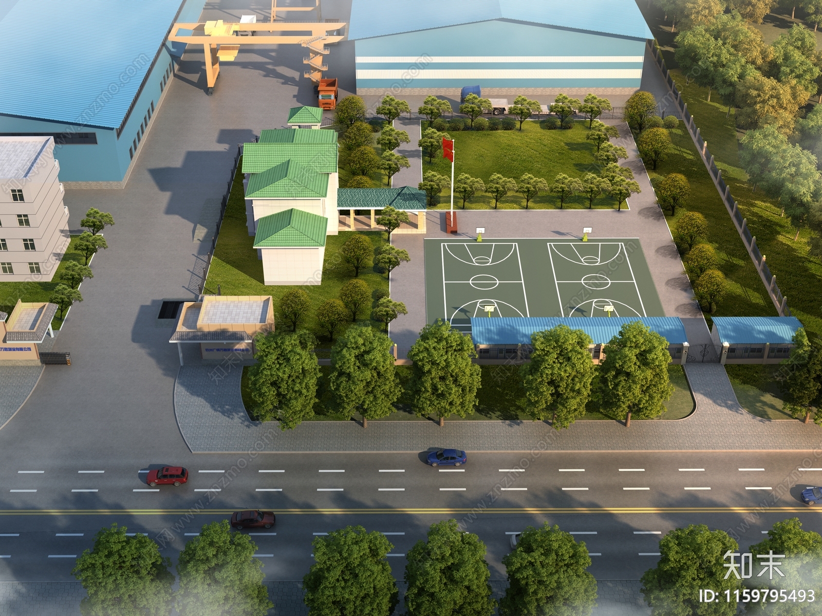 现代厂区鸟瞰3D模型下载【ID:1159795493】
