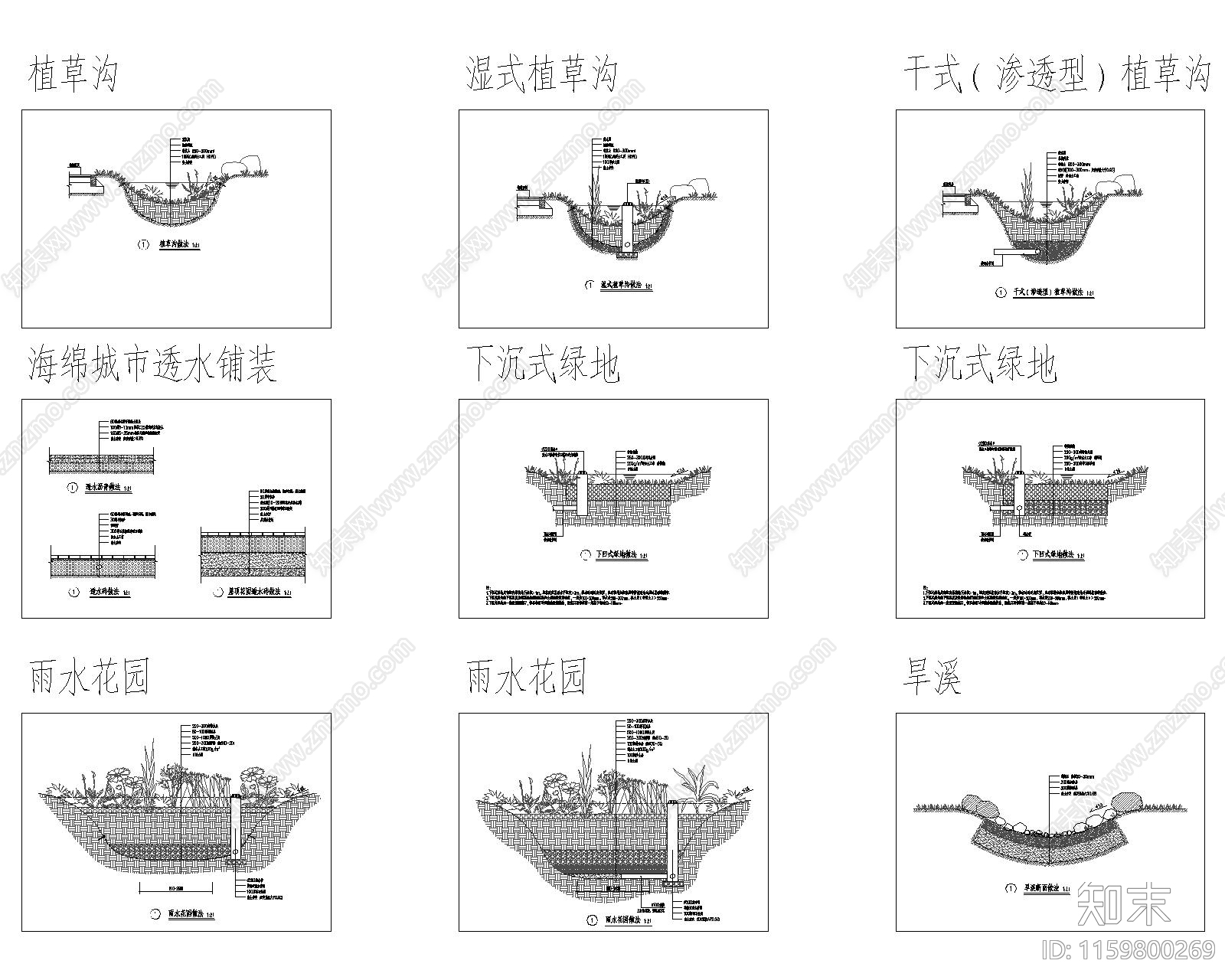 雨水花园做法大样图施工图下载【ID:1159800269】