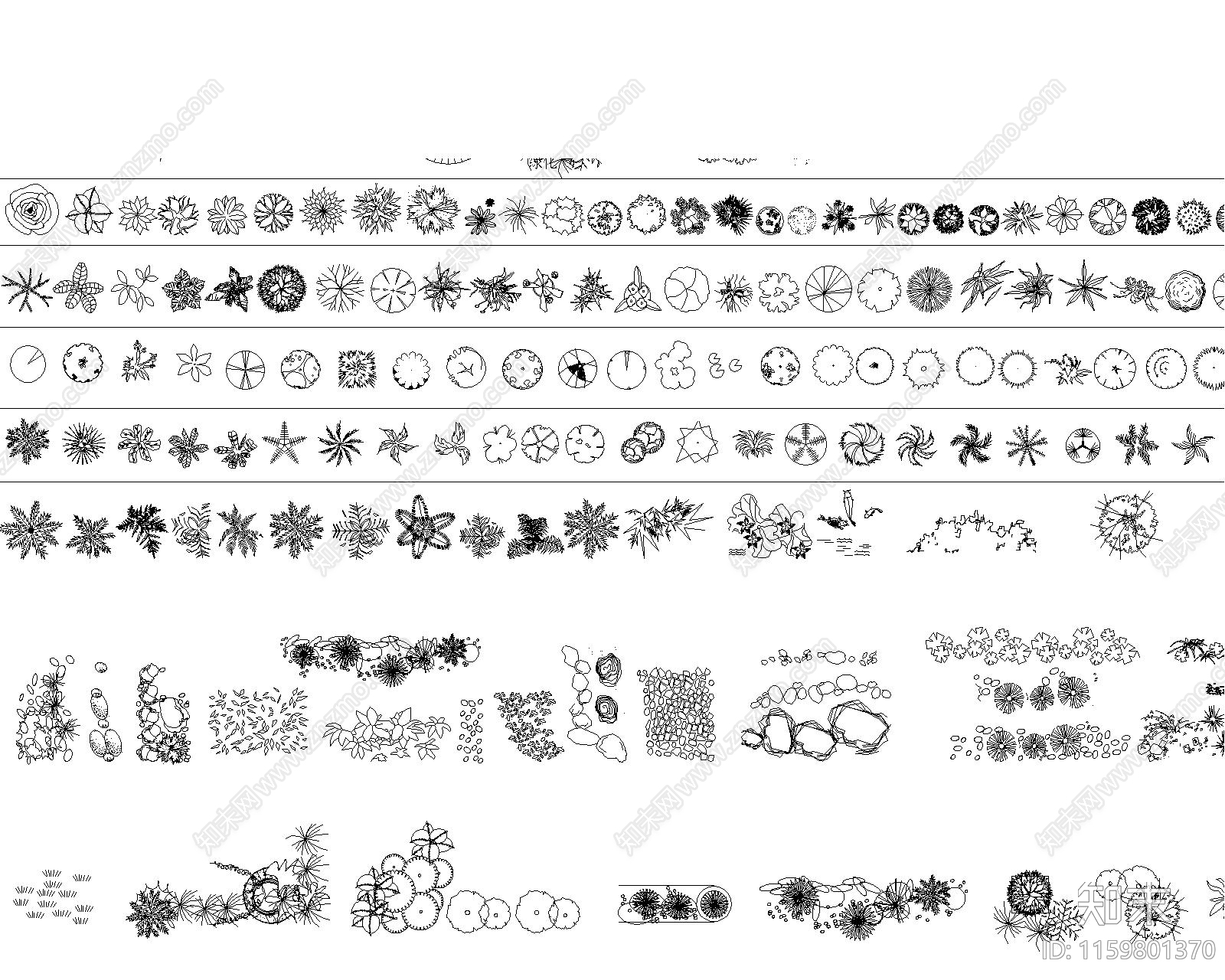 园林花草平立面图库施工图下载【ID:1159801370】