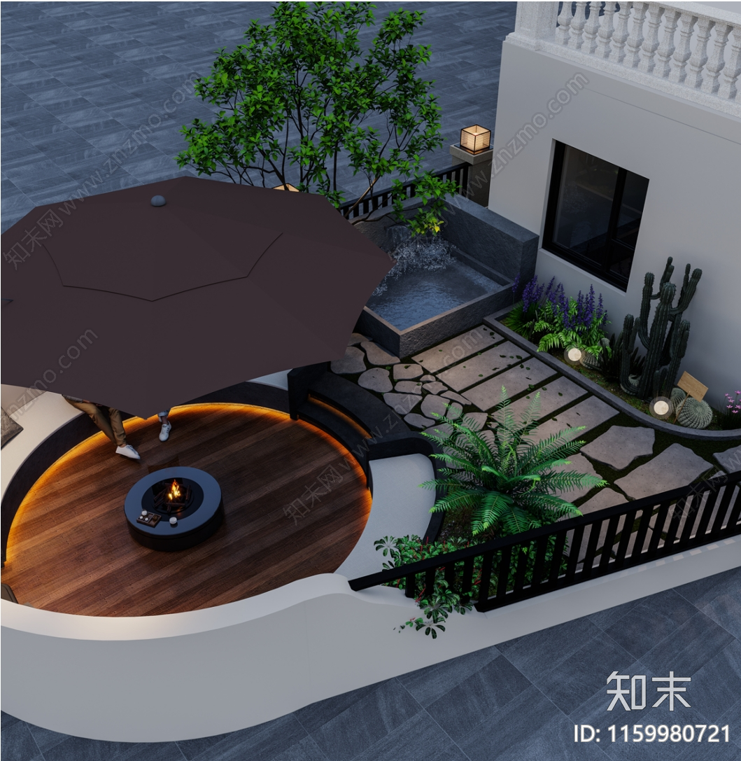 现代民宿室外休闲区3D模型下载【ID:1159980721】