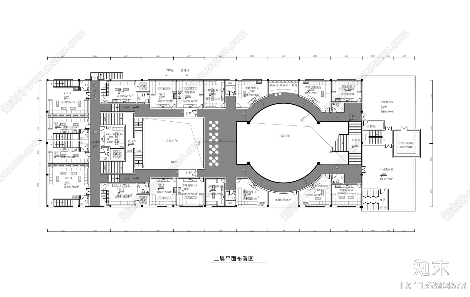 3500㎡两层KTV娱乐城平面布置图cad施工图下载【ID:1159804673】