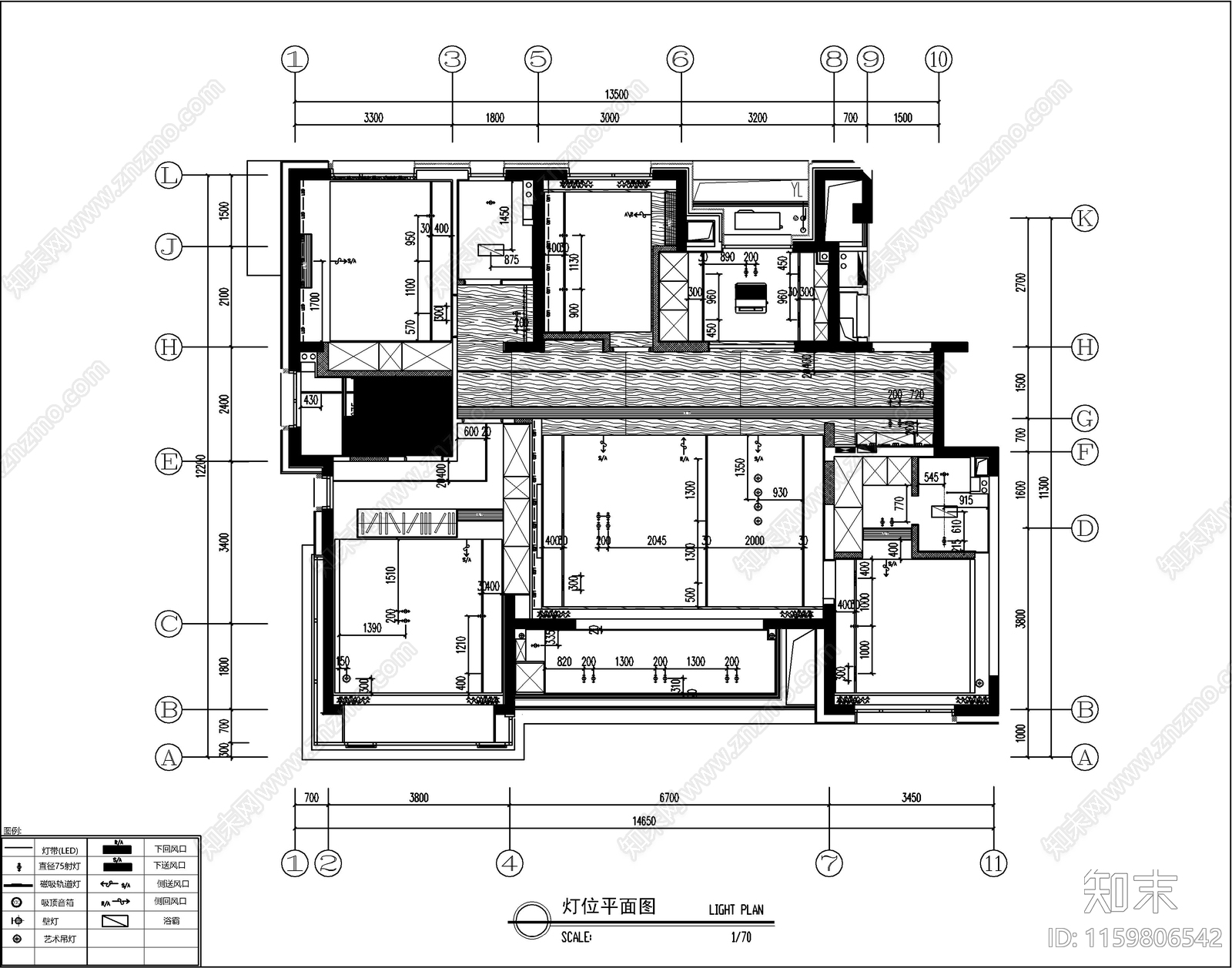 现代大平层无主灯室内设计平面图施工图下载【ID:1159806542】