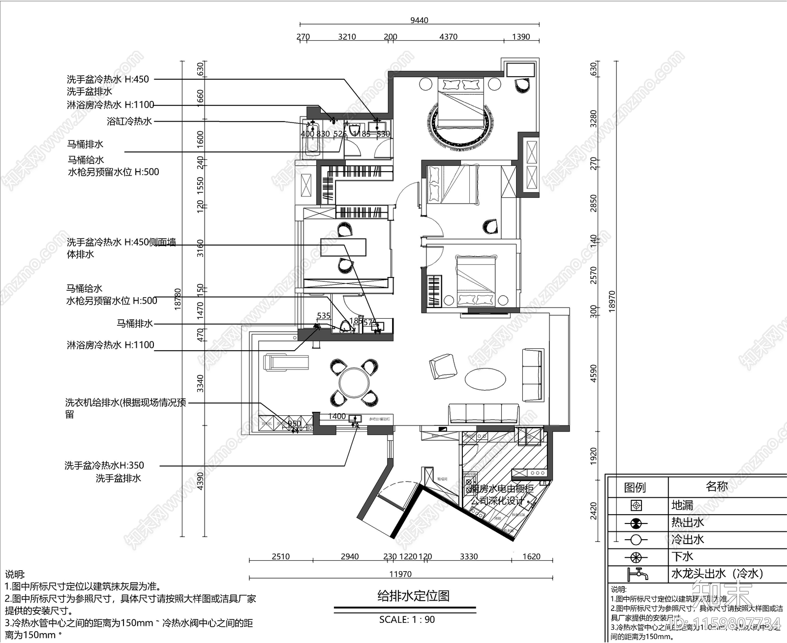 现代法式室内设计平面图施工图下载【ID:1159807734】