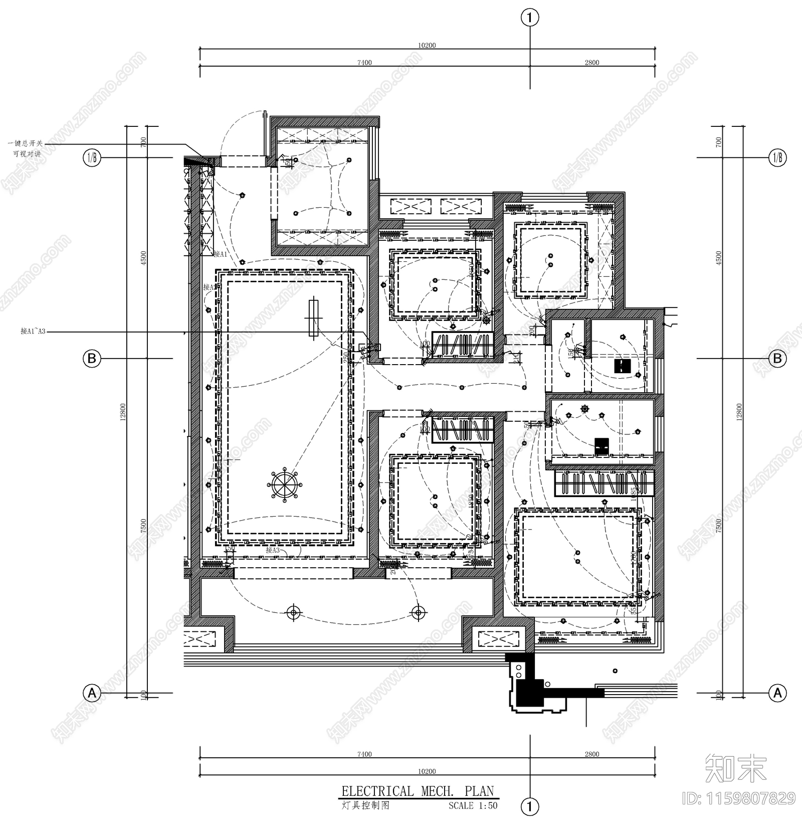 新中式大平层室内设计平面图施工图下载【ID:1159807829】