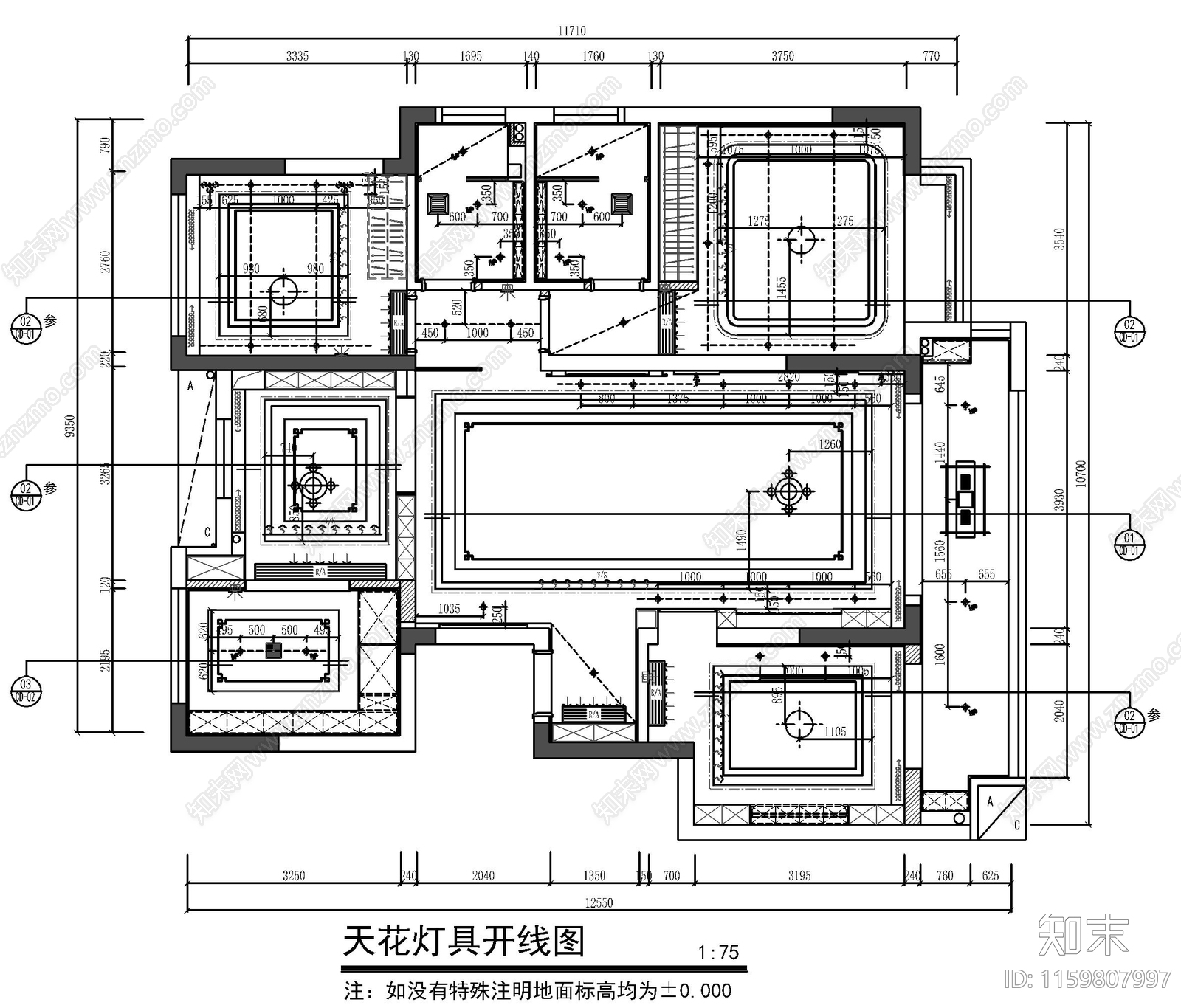 新中式大平层室内设计平面图施工图下载【ID:1159807997】