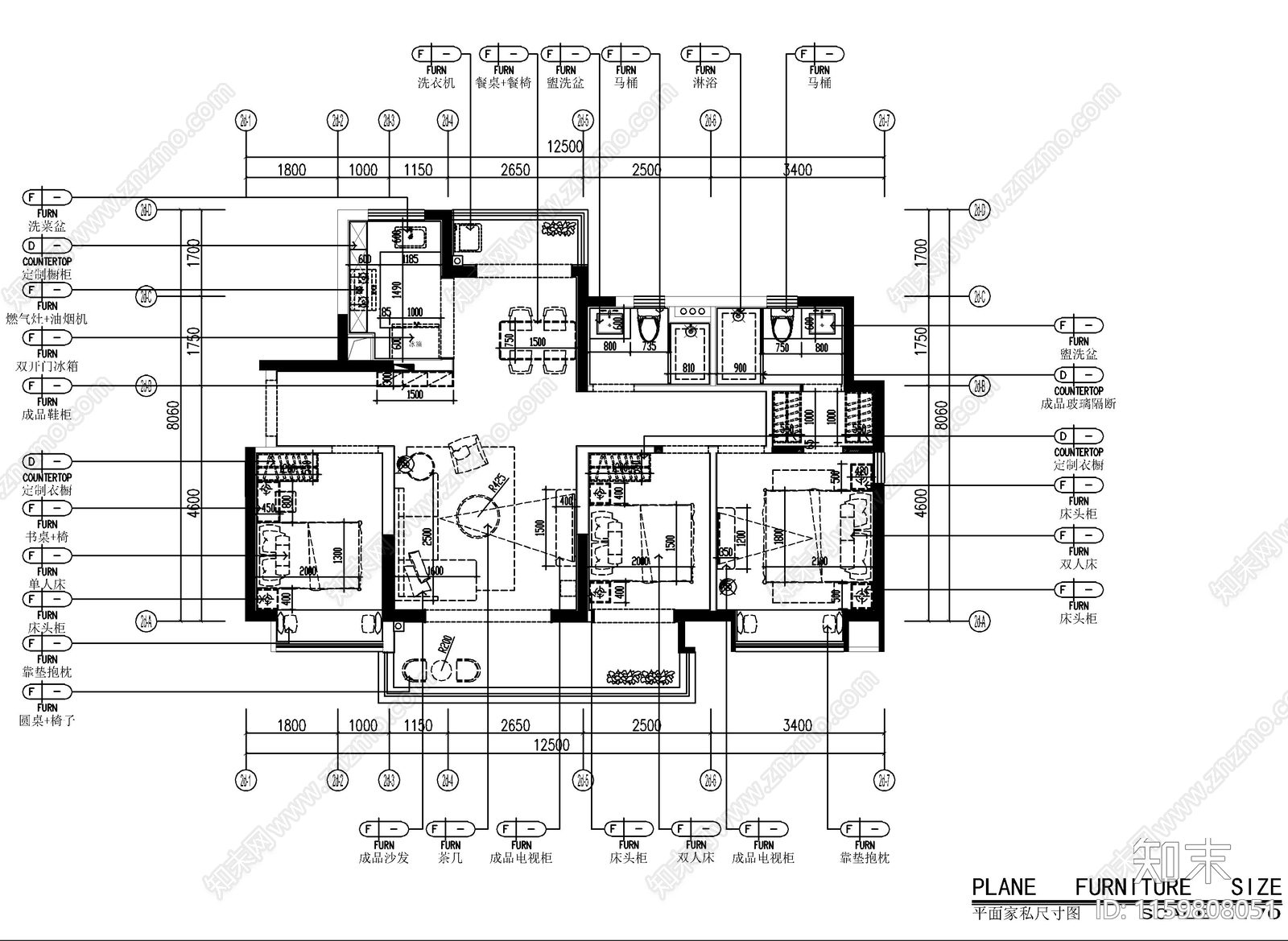 现代轻奢大平层室内设计平面图施工图下载【ID:1159808051】