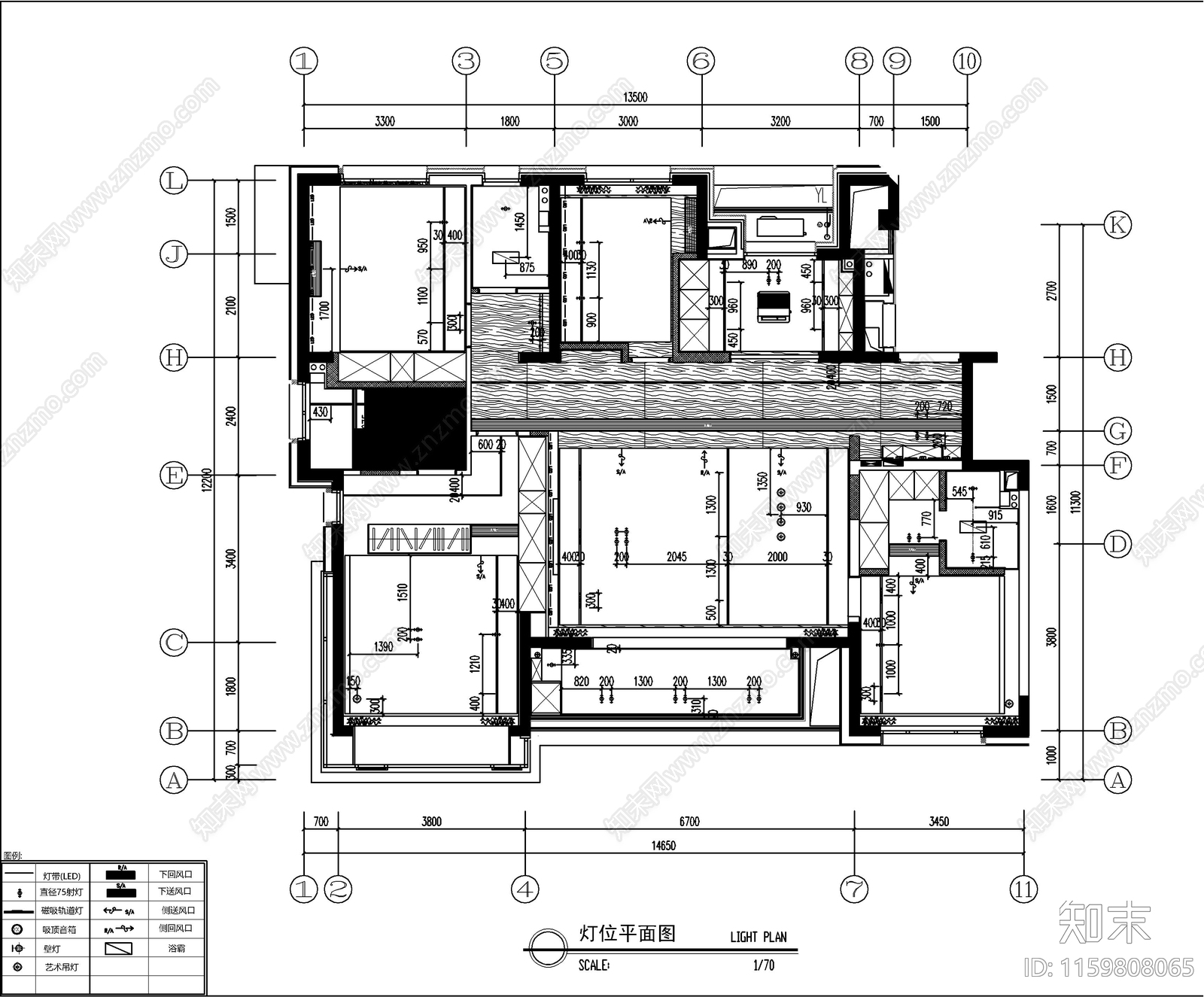 现代大平层室内设计平面图施工图下载【ID:1159808065】