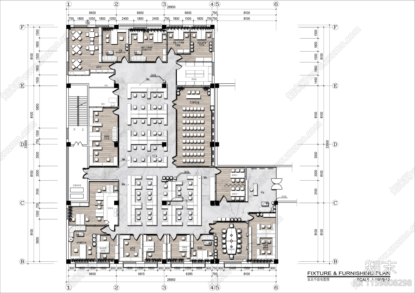 700㎡办公室平面布置图cad施工图下载【ID:1159808298】