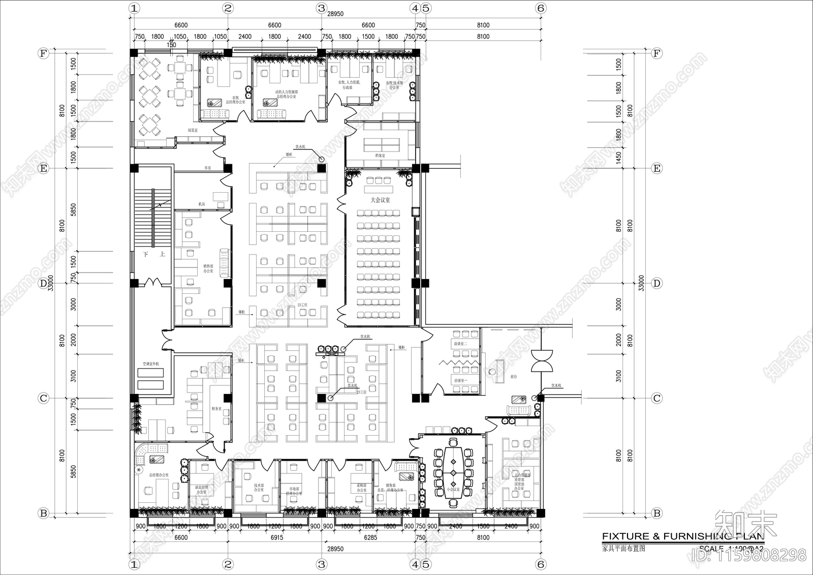 700㎡办公室平面布置图cad施工图下载【ID:1159808298】