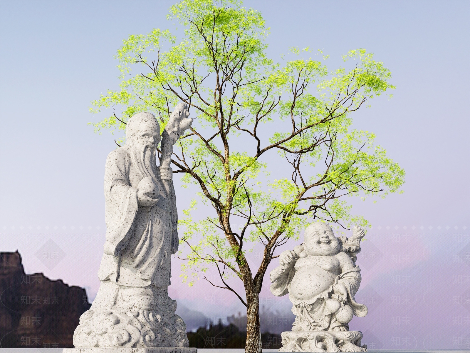 中式雕塑SU模型草图