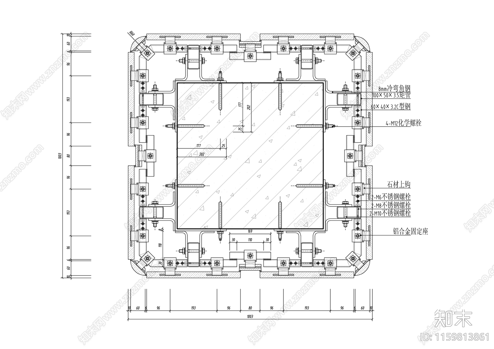 详细的石材柱节点图cad施工图下载【ID:1159813861】