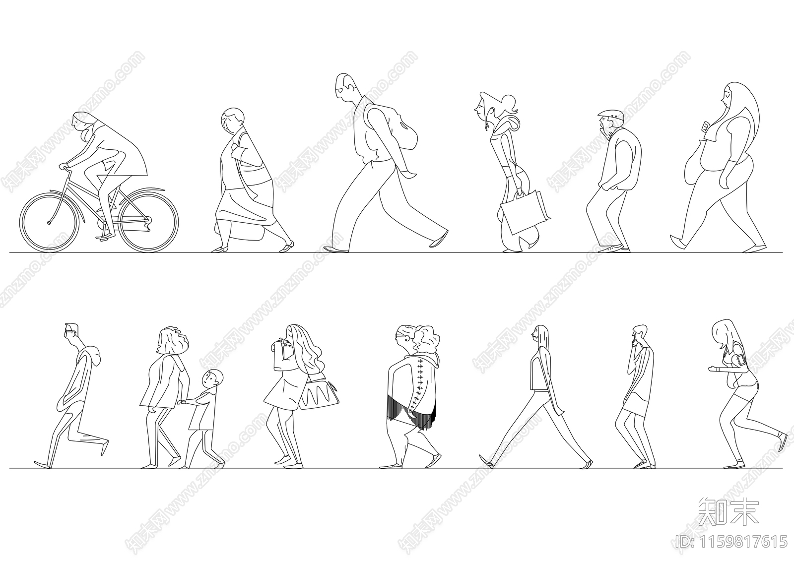 各类夸张抽象化人物行走动作合集施工图下载【ID:1159817615】