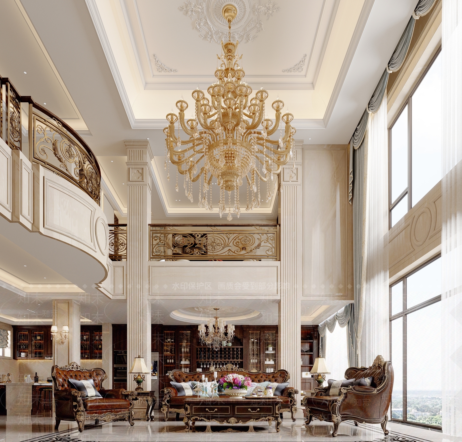 欧式古典别墅客厅3D模型下载【ID:1159825223】