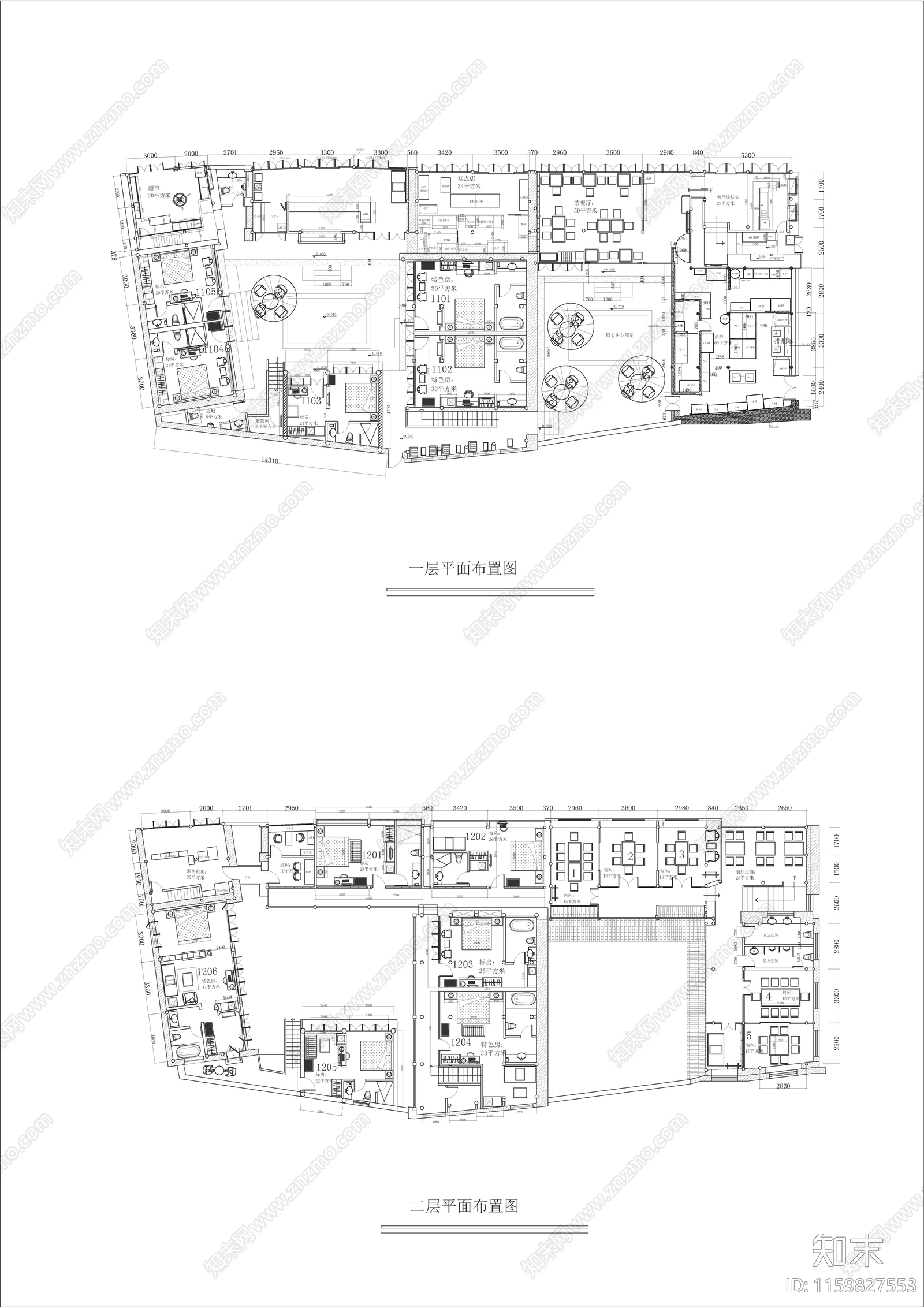 丽江古建民宿客栈平面布置图cad施工图下载【ID:1159827553】