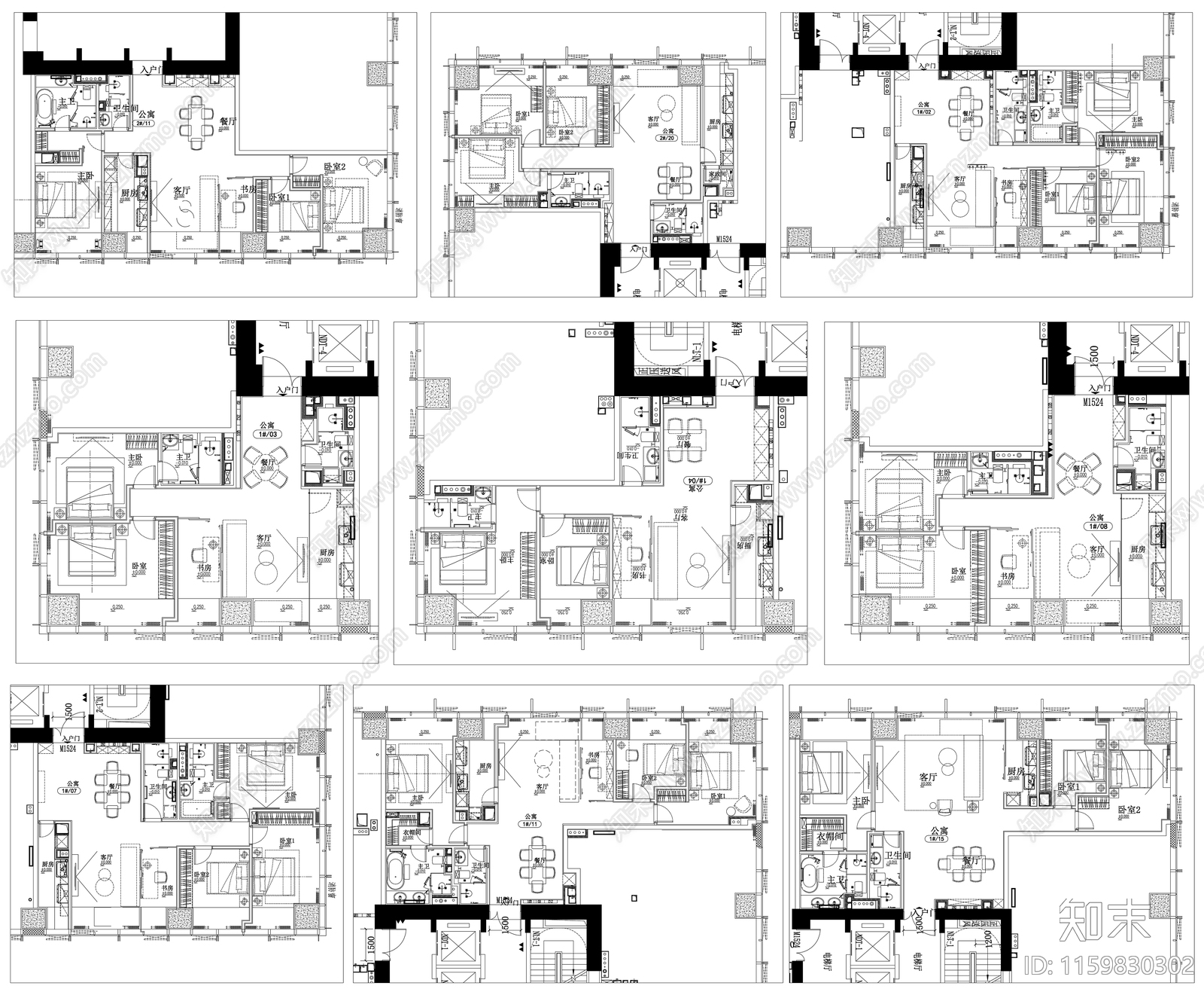 公寓平面布局小户型平面方案布置图素材施工图下载【ID:1159830302】