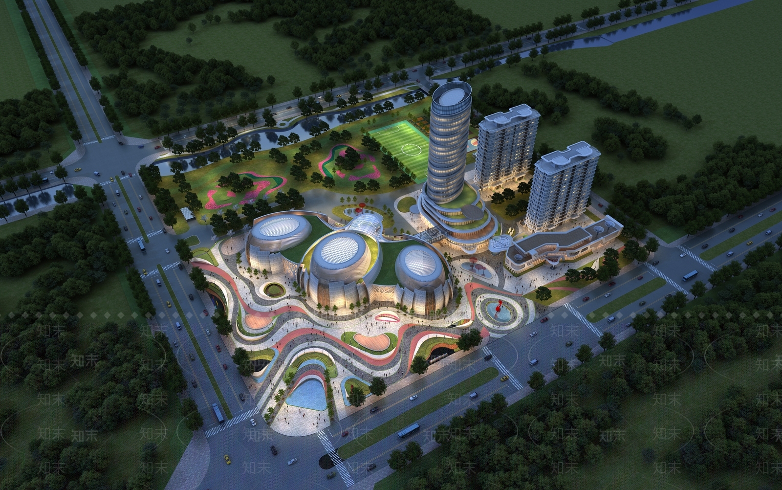 现代酒店公寓鸟瞰3D模型下载【ID:1159831972】
