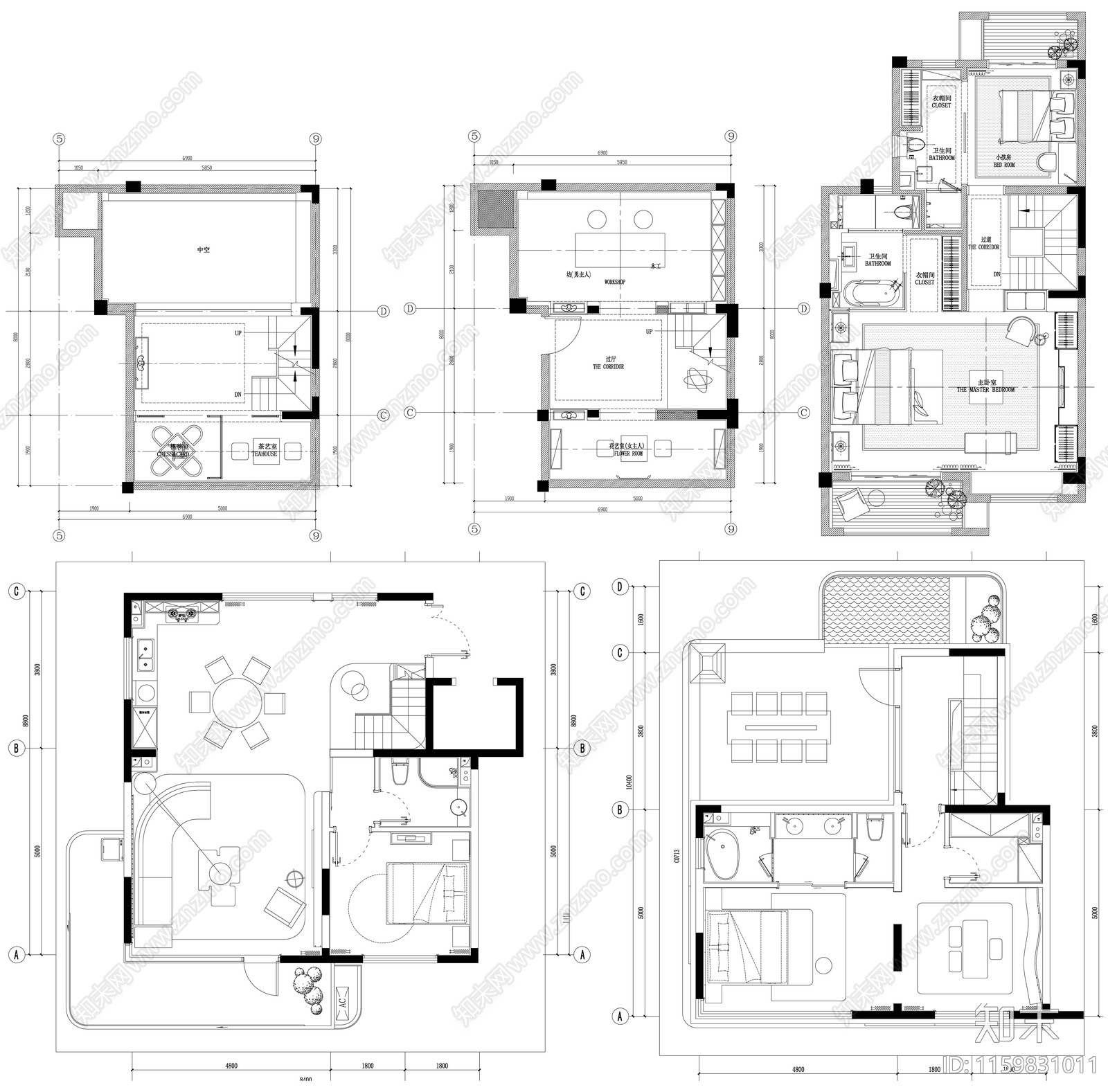 家装大户型小户型别墅平面方案布置图素材cad施工图下载【ID:1159831011】