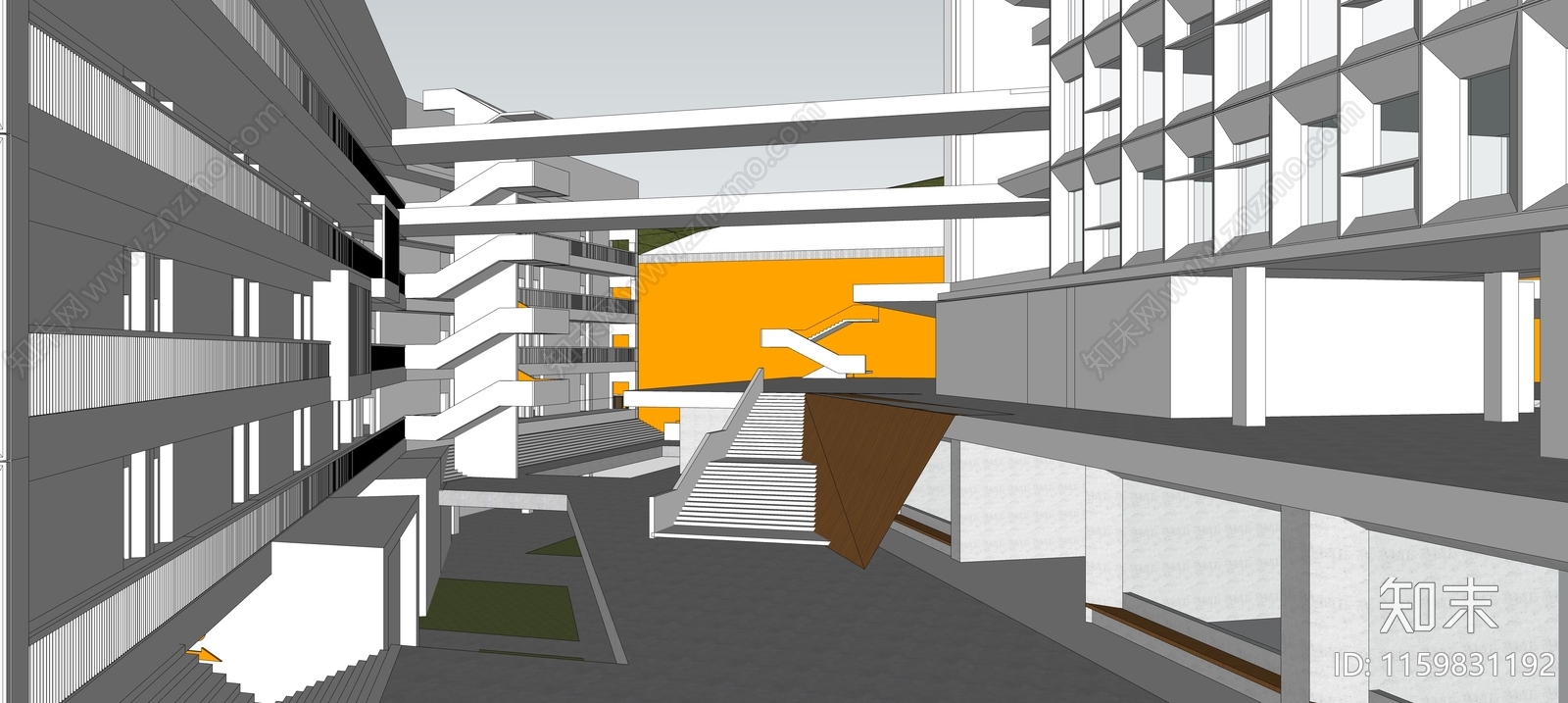 现代山地大入口学校SU模型下载【ID:1159831192】