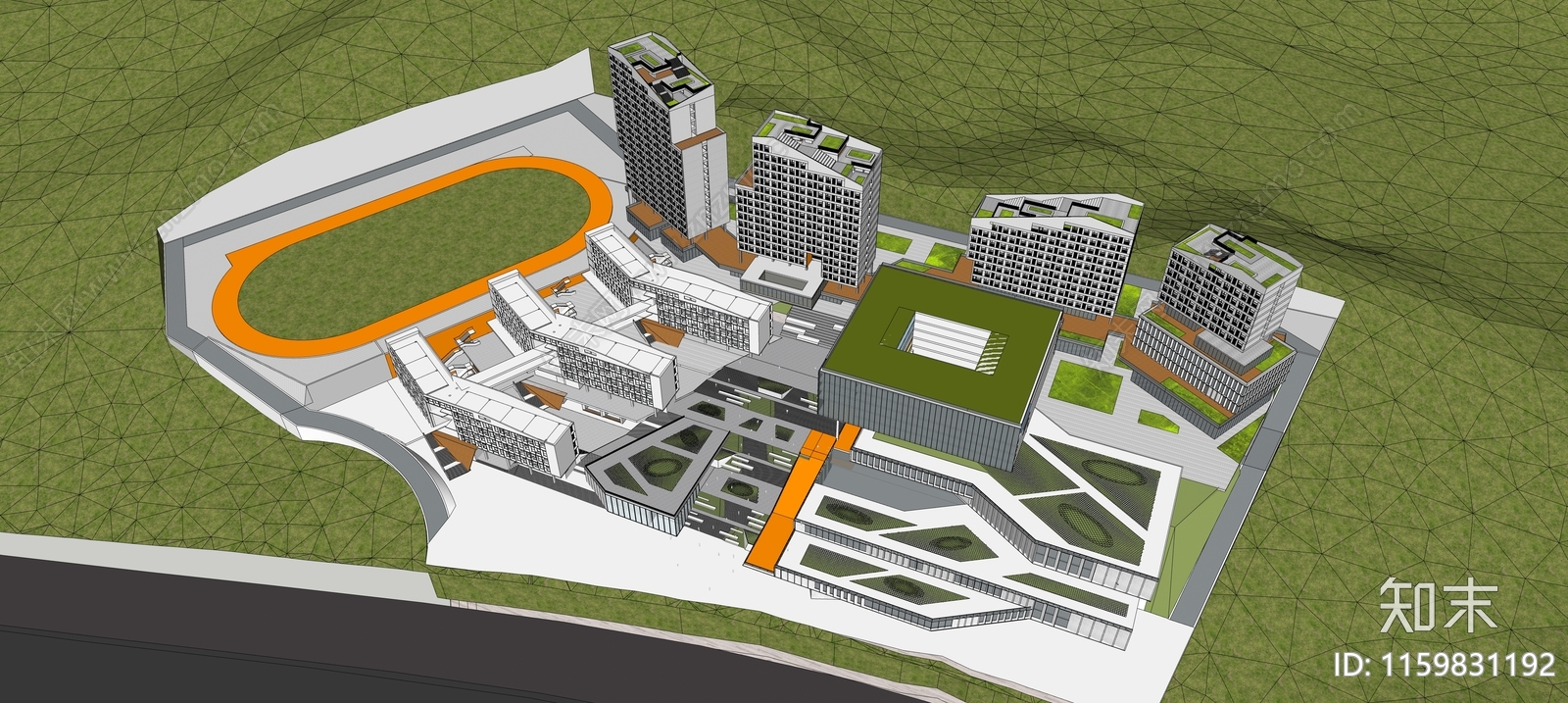 现代山地大入口学校SU模型下载【ID:1159831192】