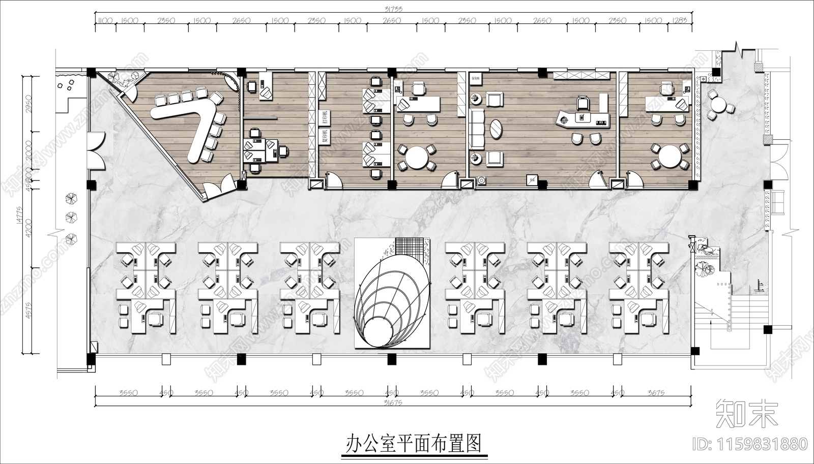 600㎡科技公司办公室平面布置图施工图下载【ID:1159831880】