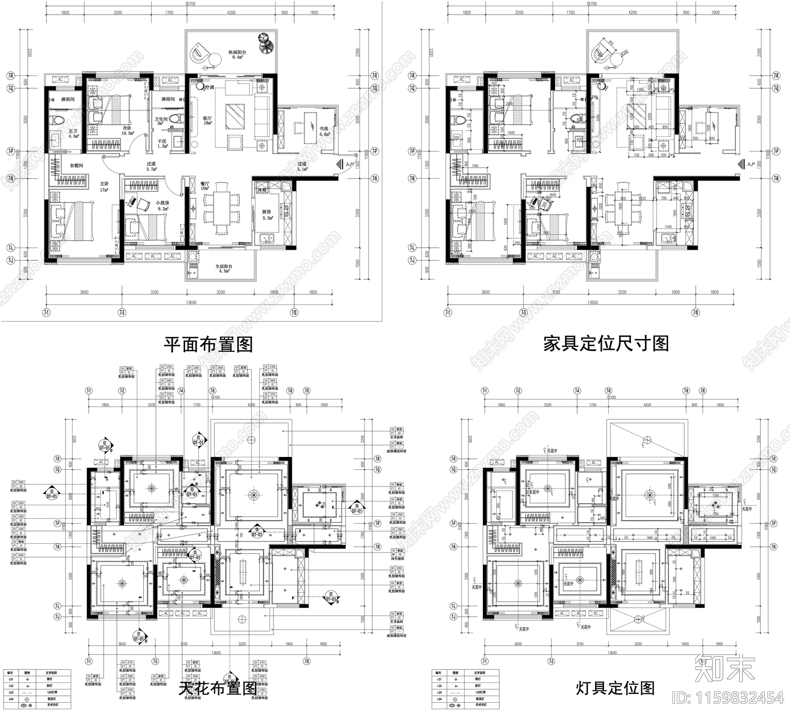 家具布置强电弱电给排水插座空调布局平面图设计素材施工图下载【ID:1159832454】