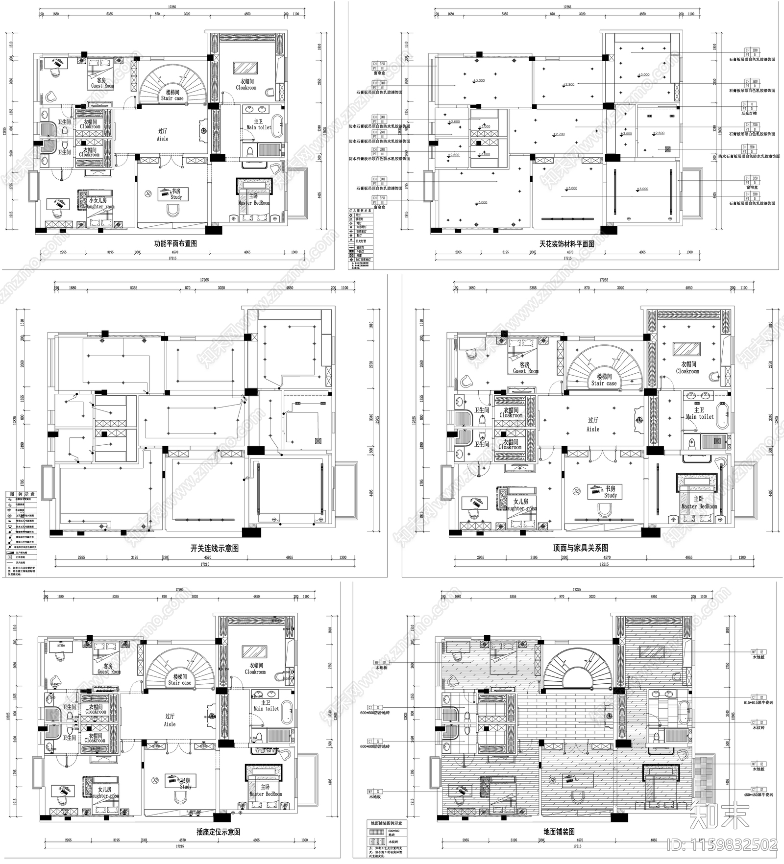 家具布置强电弱电给排水插座空调布局平面图设计素材施工图下载【ID:1159832502】