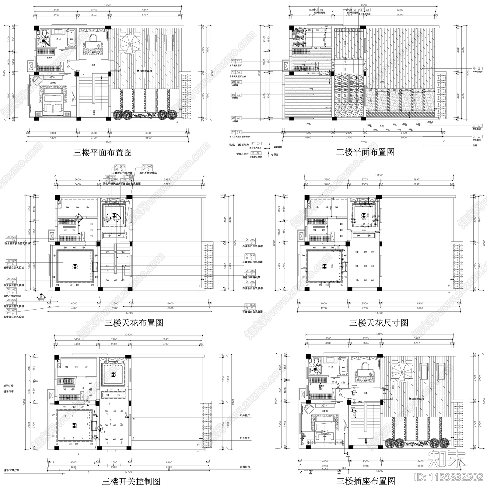 家具布置强电弱电给排水插座空调布局平面图设计素材施工图下载【ID:1159832502】