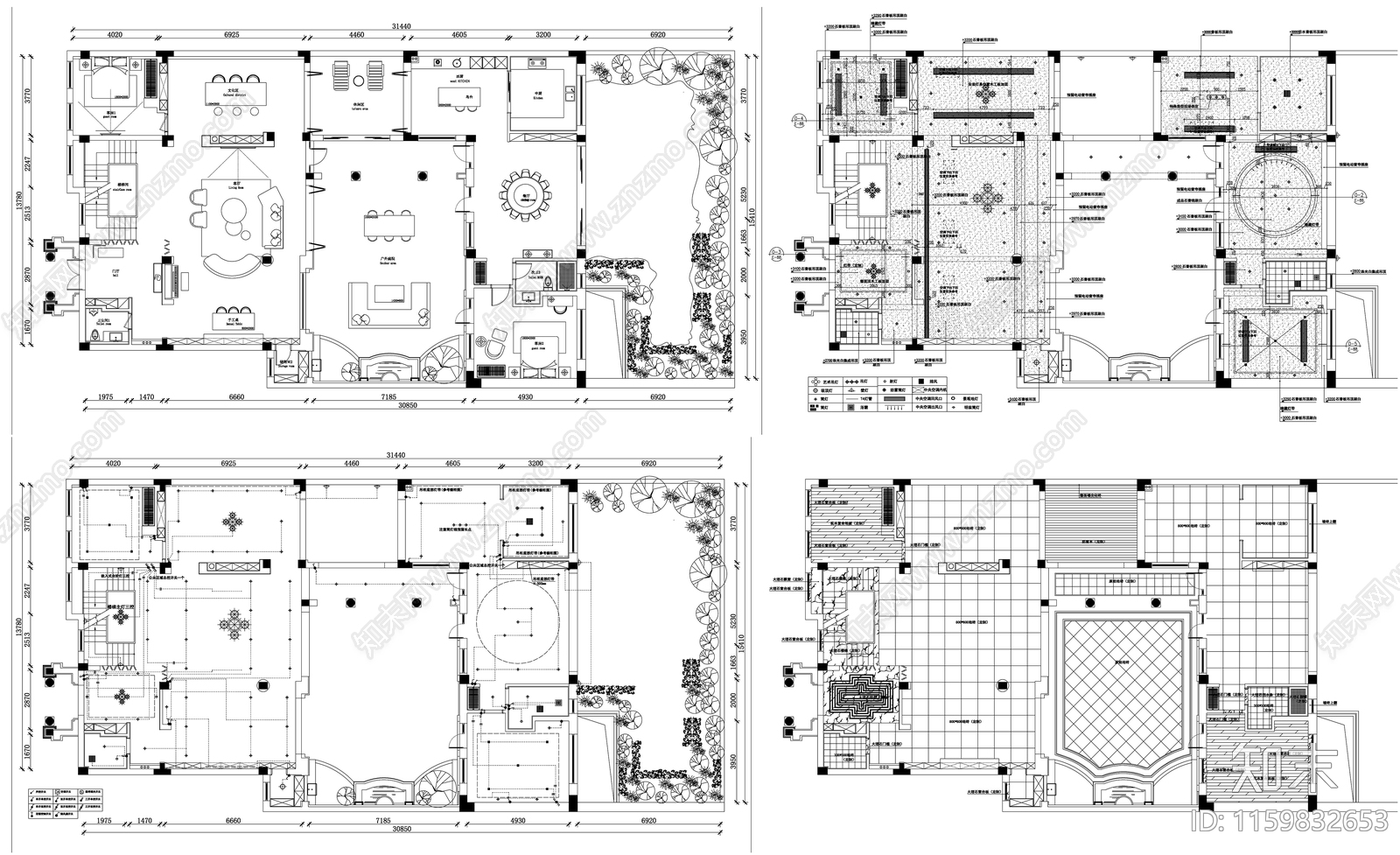 家具布置强电弱电给排水插座空调布局平面图设计素材施工图下载【ID:1159832653】