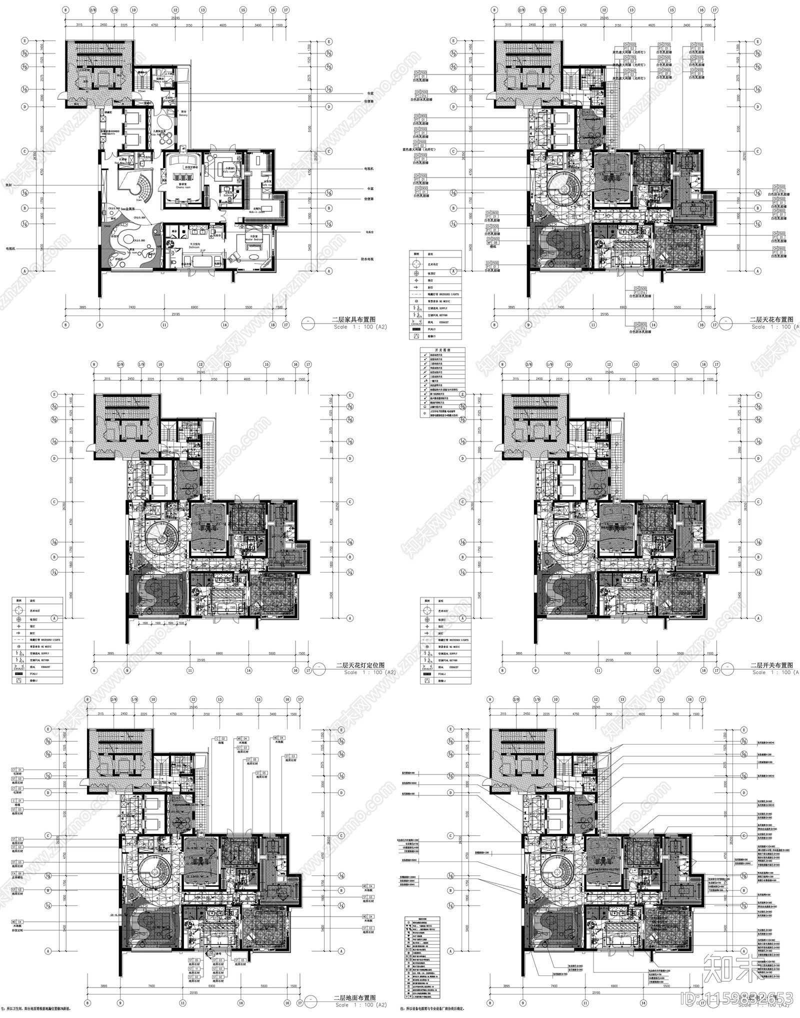 家具布置强电弱电给排水插座空调布局平面图设计素材施工图下载【ID:1159832653】