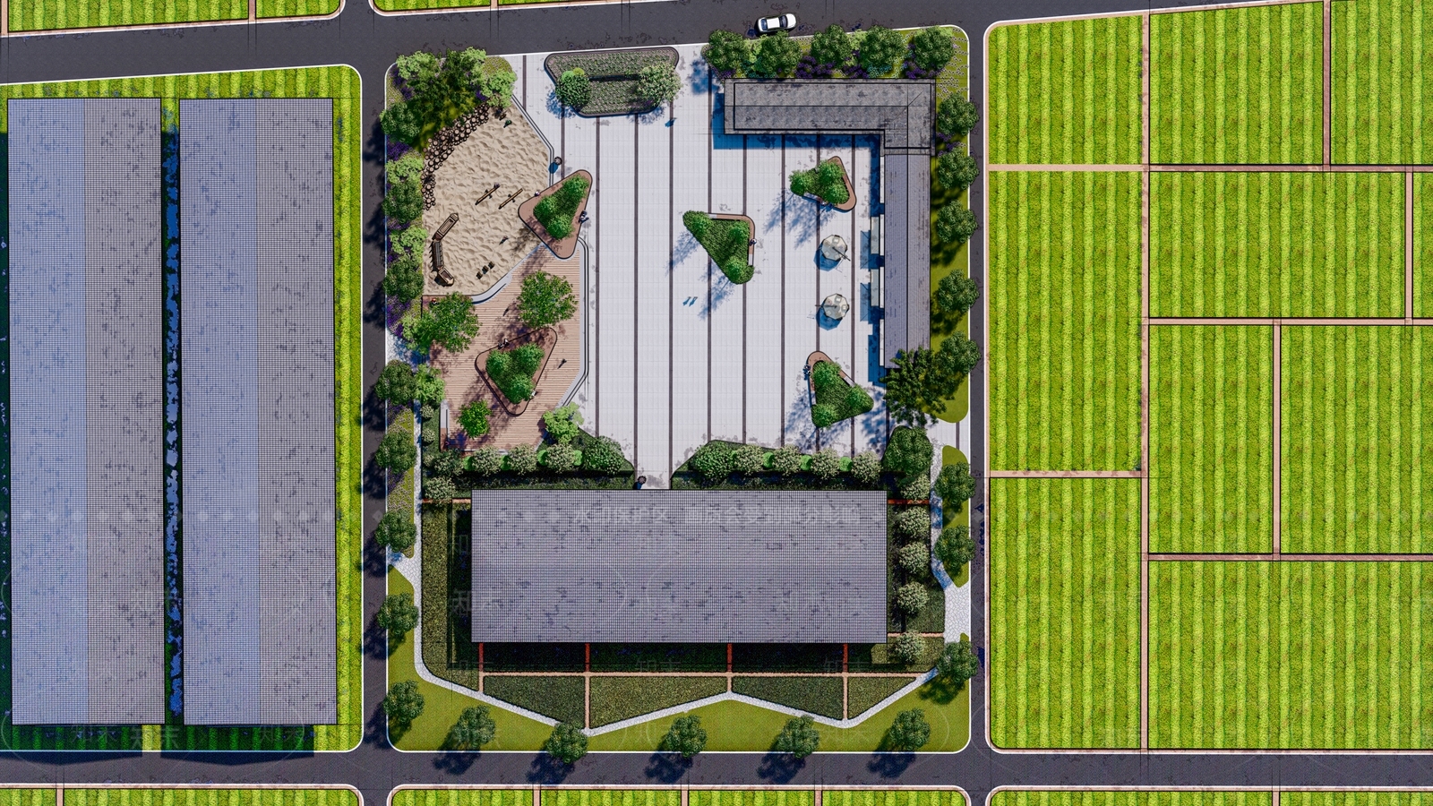 新中式广场景观SU模型下载【ID:1159834118】